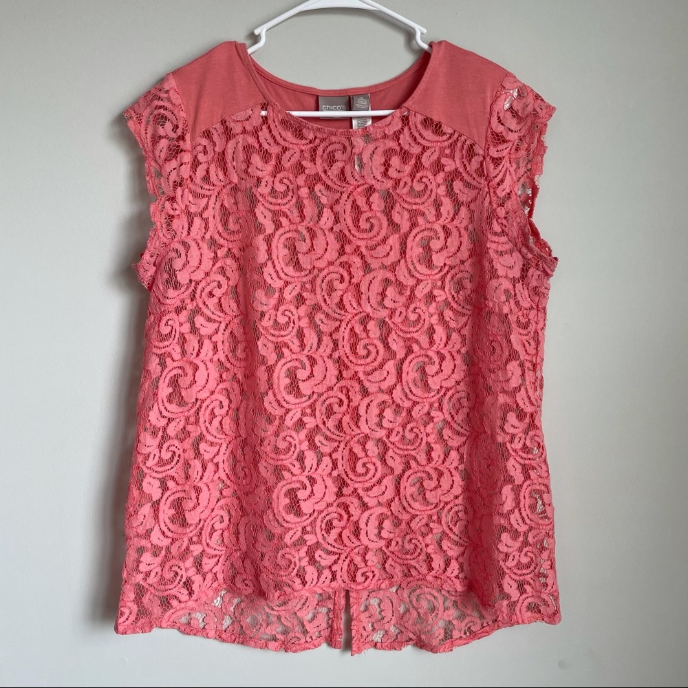 Chico’s Eyelet Coral Top Size 2